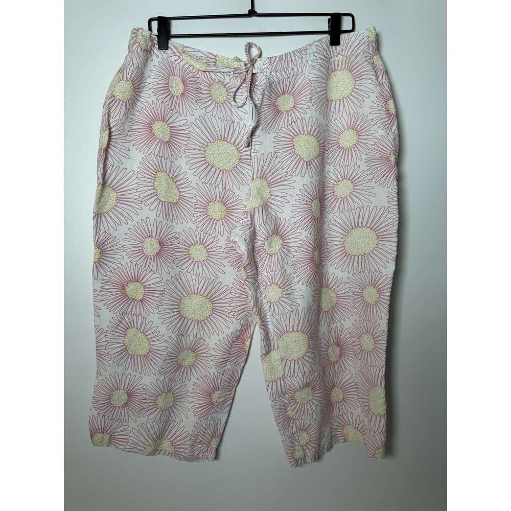 Hilo Hattie Capri Pants Womens Extra Large White Floral Aloha Beach Resort Flowy